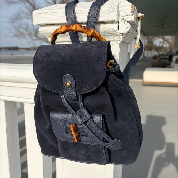 Gucci Suede Backpack with Bamboo Handle